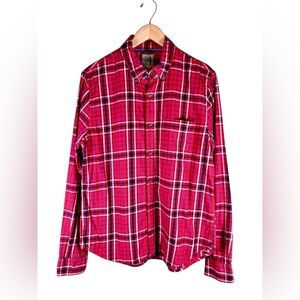 Relwen Men’s Red Lighweight Plaid Button Down Cotton Shirt